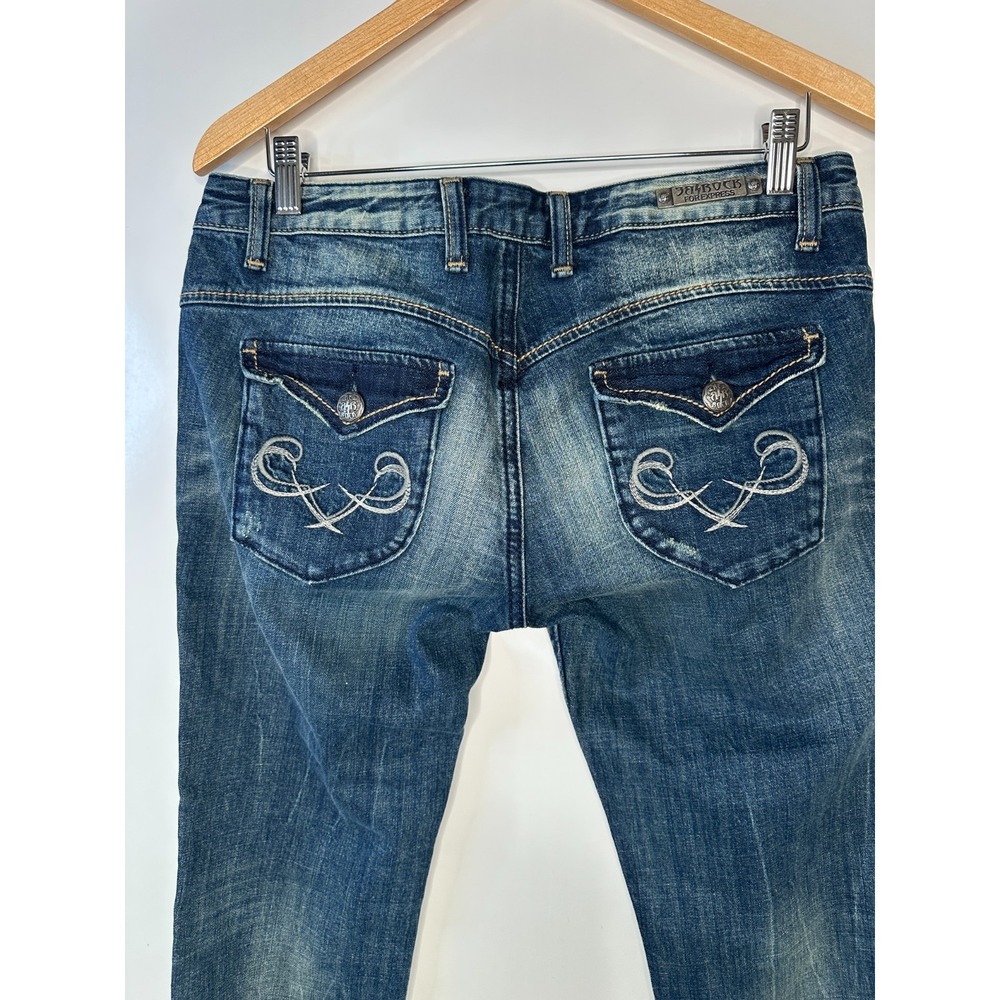 New ReRock x Express Y2K Low Rise Capri Jeans Size 10 Blue Embroider Flap Pocket - Picture 10 of 16